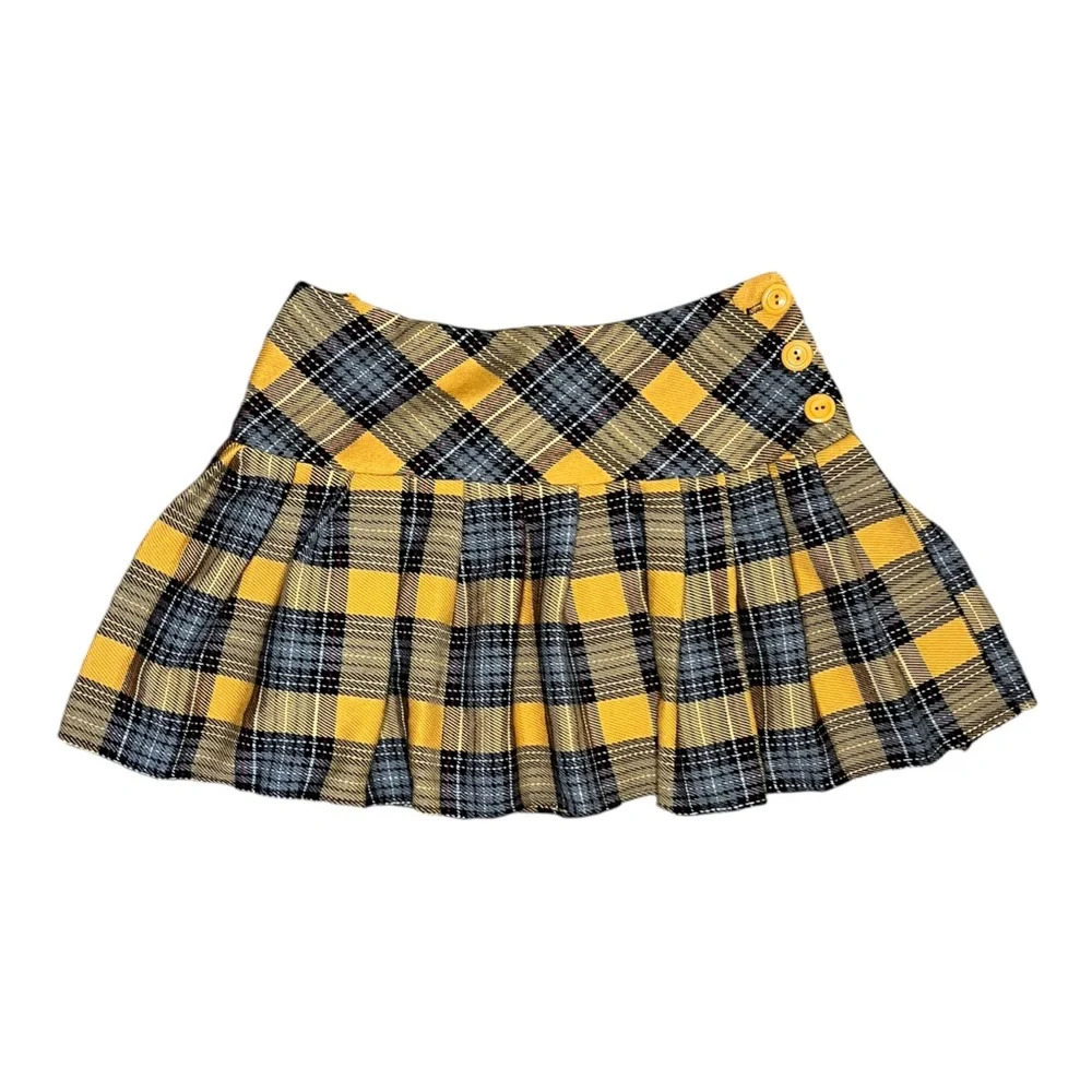 Vintage Yellow Plaid Pleated Ultra Mini Skirt y2k